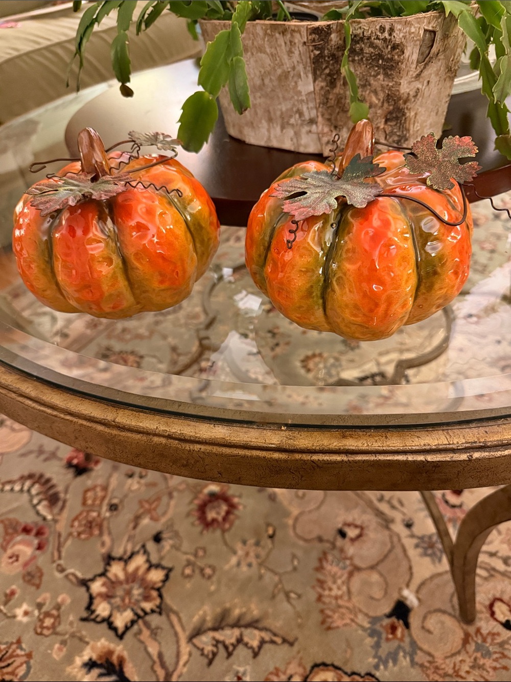 Set of 2 ceramic Pumpkins Halloween decor